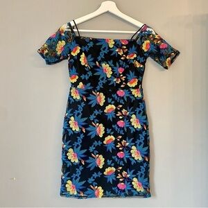 Topshop Off-The-Shoulder Floral Embroidered Bodycon Mini Dress